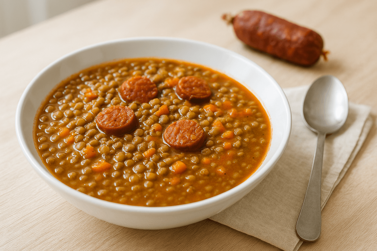 Lentejas rápidas con chorizo y sofrito irresistibles